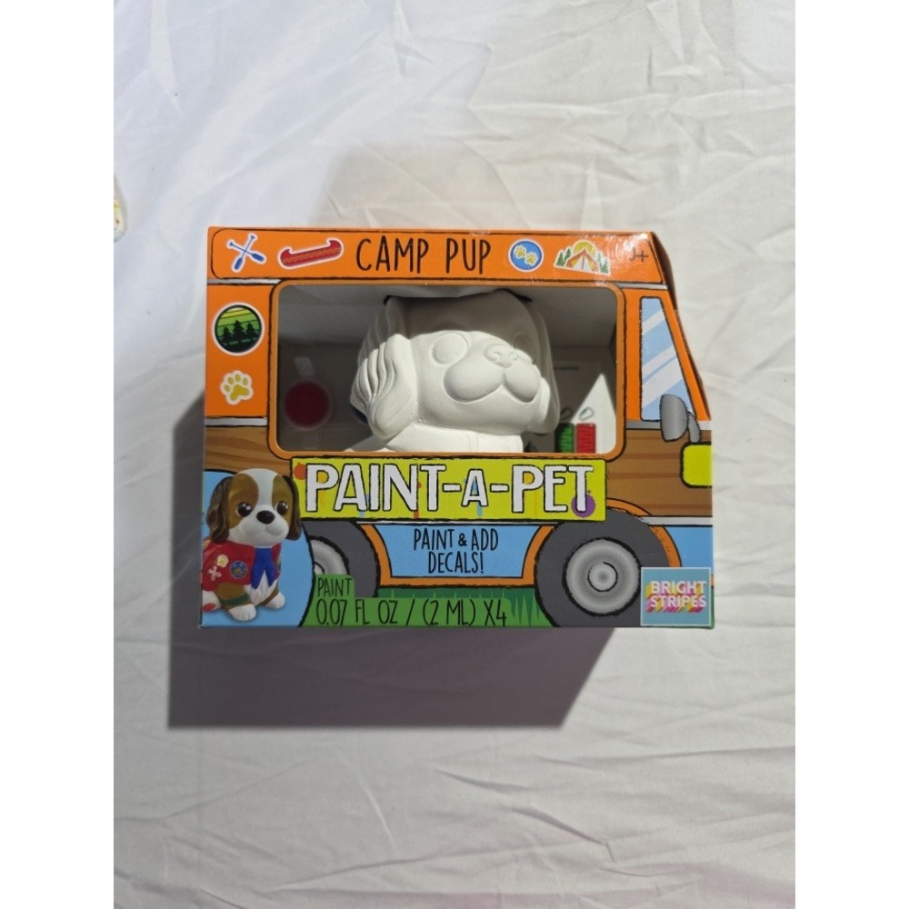 Bright Stripes Paint-A-Pet Camp Pup DIY Plaster Dog Painting Kit with Decals